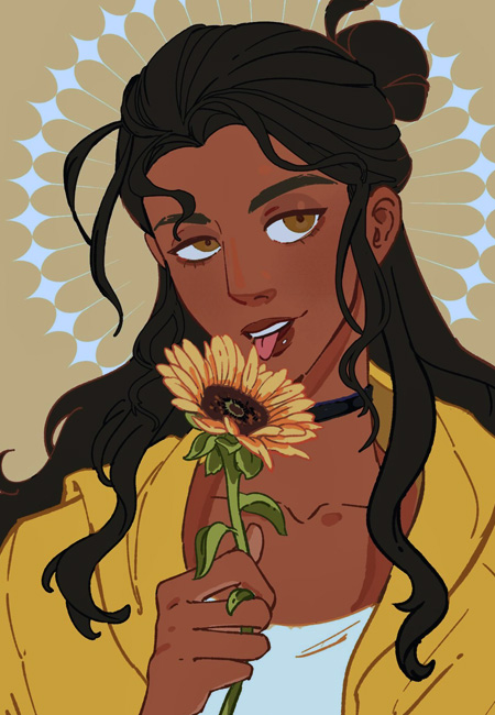 thumbnail tanned person licking sunflower