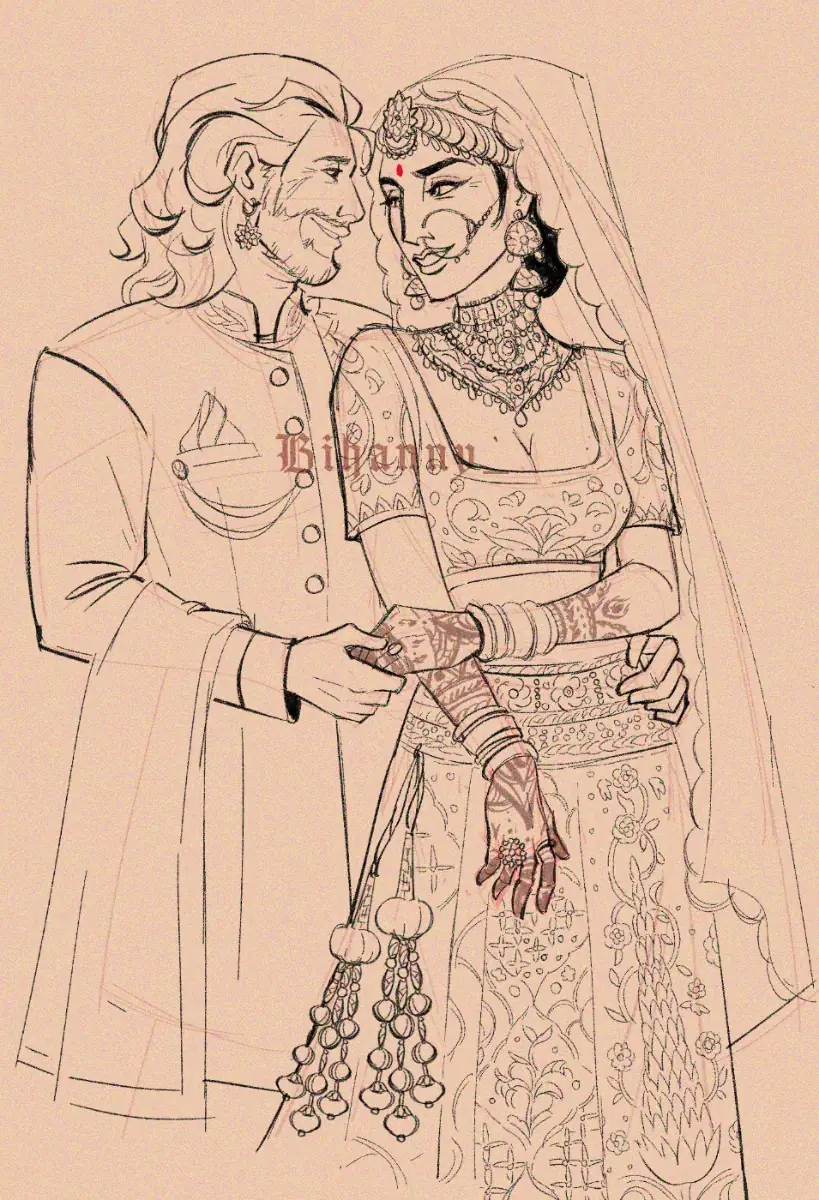 A couple getting married in South Asian wedding attire